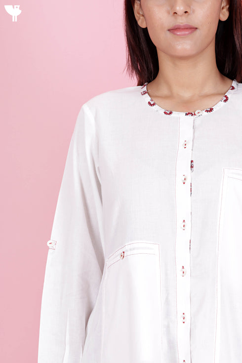 Cambric Cotton Kurta And Pant Set In Block Print